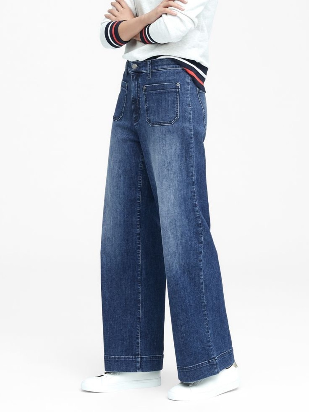 High Rise Wide Leg Dark Wash Denim Jeans